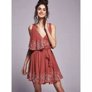 Free People Beaded Coral Dress with White Beads - M